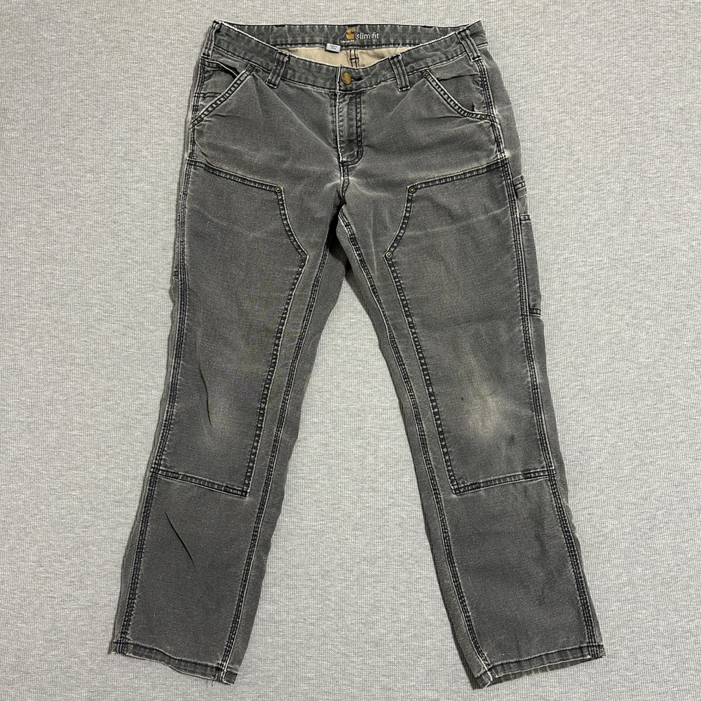 Carhartt Womens 10 Short Slim Fit Double Front Carpenter Pants Gray 100723 029